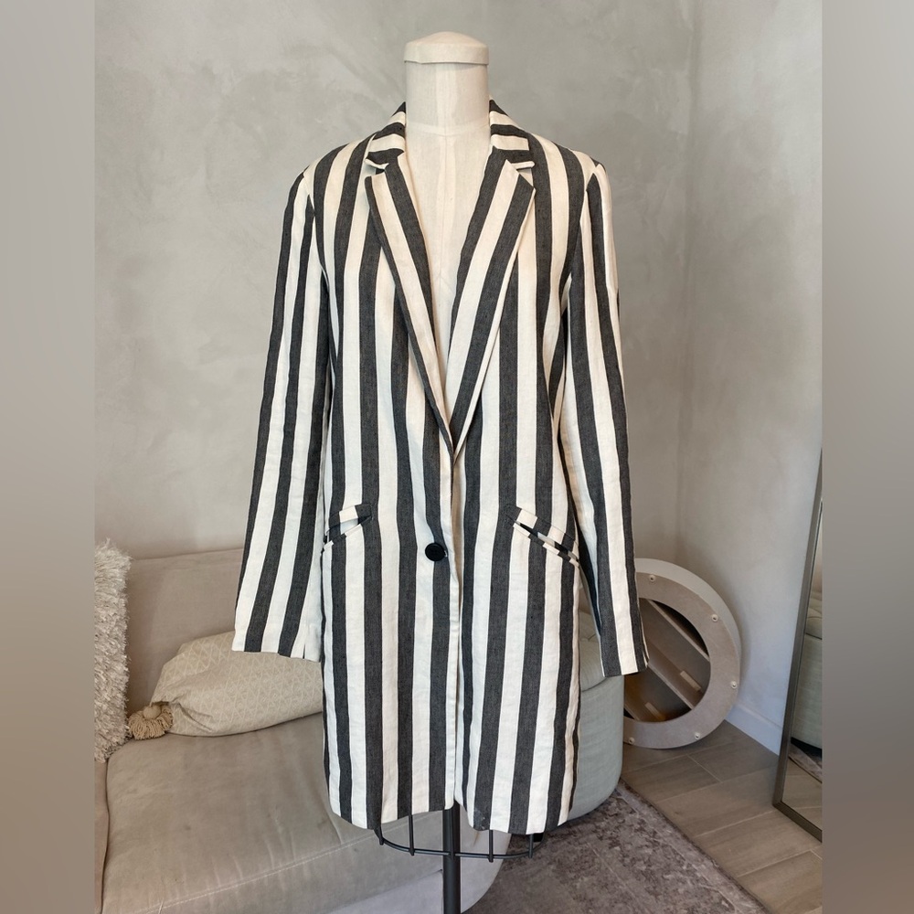 Zara Black and White Striped Trench Coat